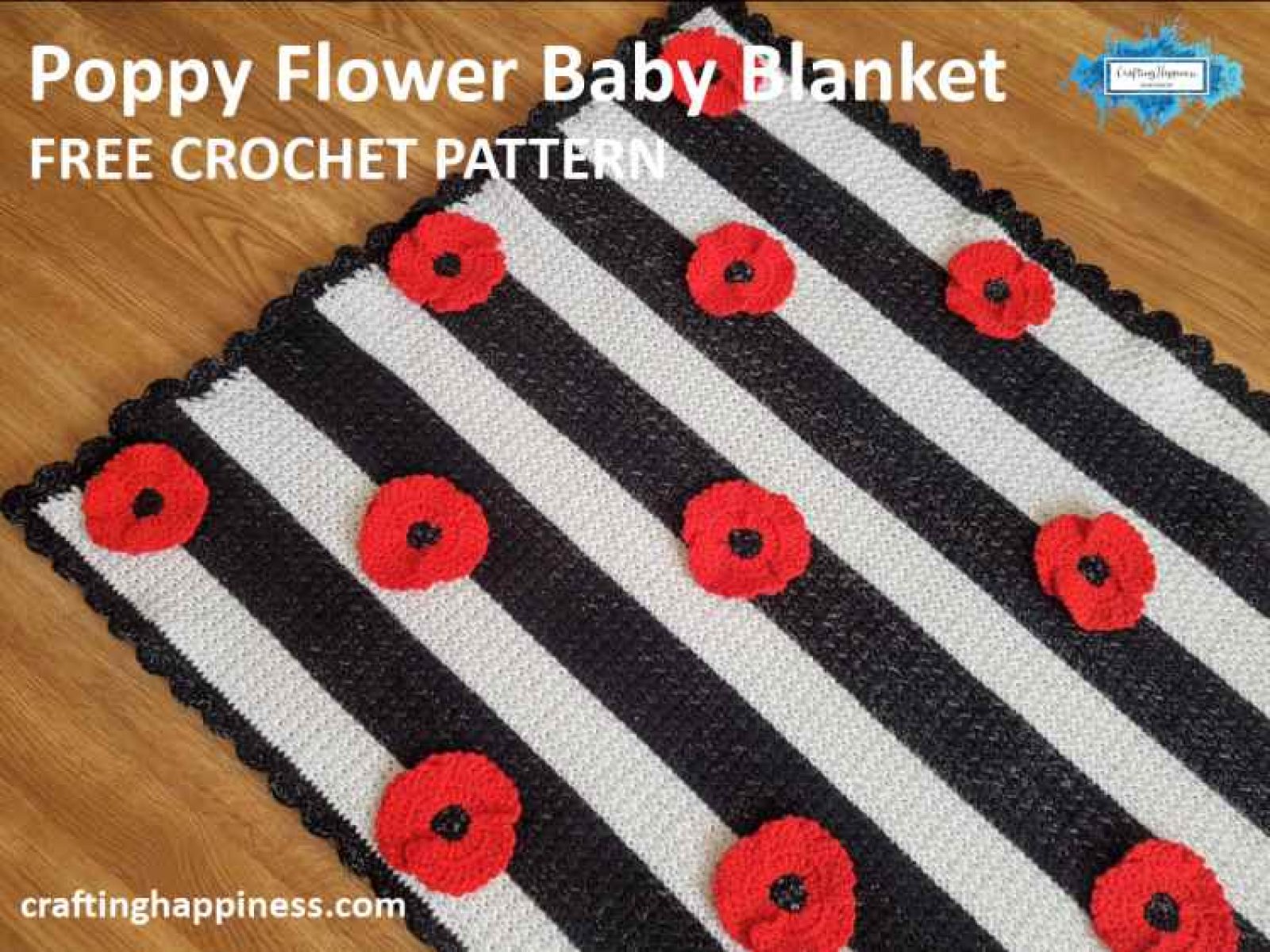 Crochet Poppy Flower Free Pattern by Crafting Happiness Facebook Poster
