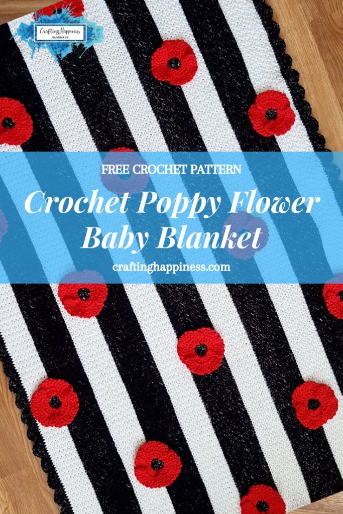 Crochet Poppy Flower Free Pattern by Crafting Happiness Pinterest Poster