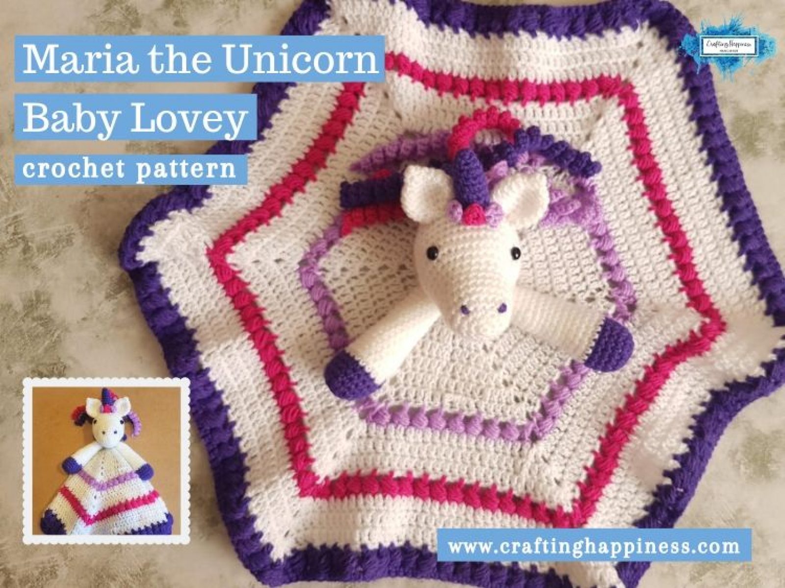 Maria the Unicorn Baby Lovey by Crafting Happiness FACEBOOK POSTER