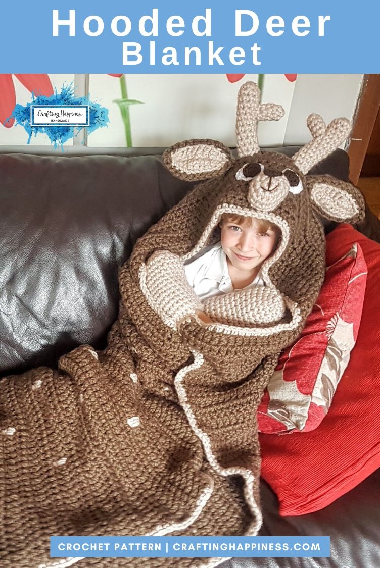 2in1 Woodland Deer Hooded Blanket Crochet Pattern Crafting Happiness