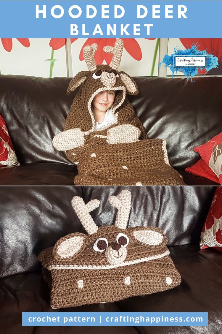 2in1 Woodland Deer Hooded Blanket Crochet Pattern Crafting Happiness
