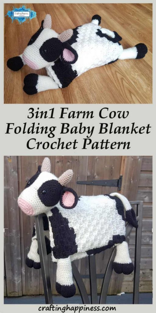 Farm Cow Baby Blanket Crochet Pattern by Crafting Happiness Pinterest Poster
