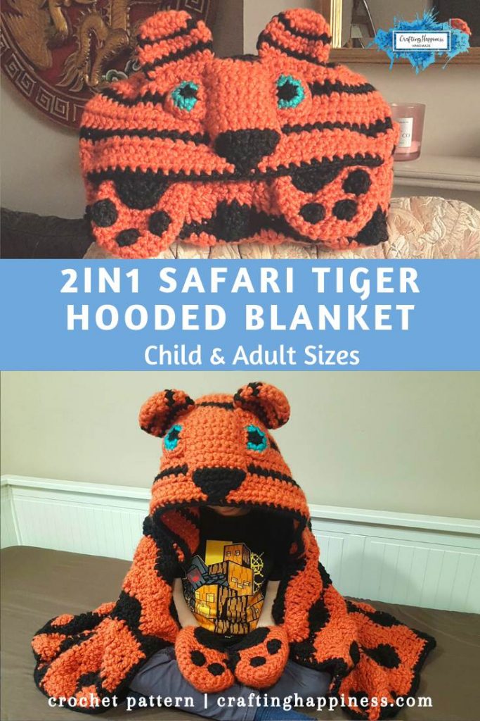2in1 Safari Tiger Hooded Blanket In Child & Adult Sizes Crochet Pattern by Crafting Happiness