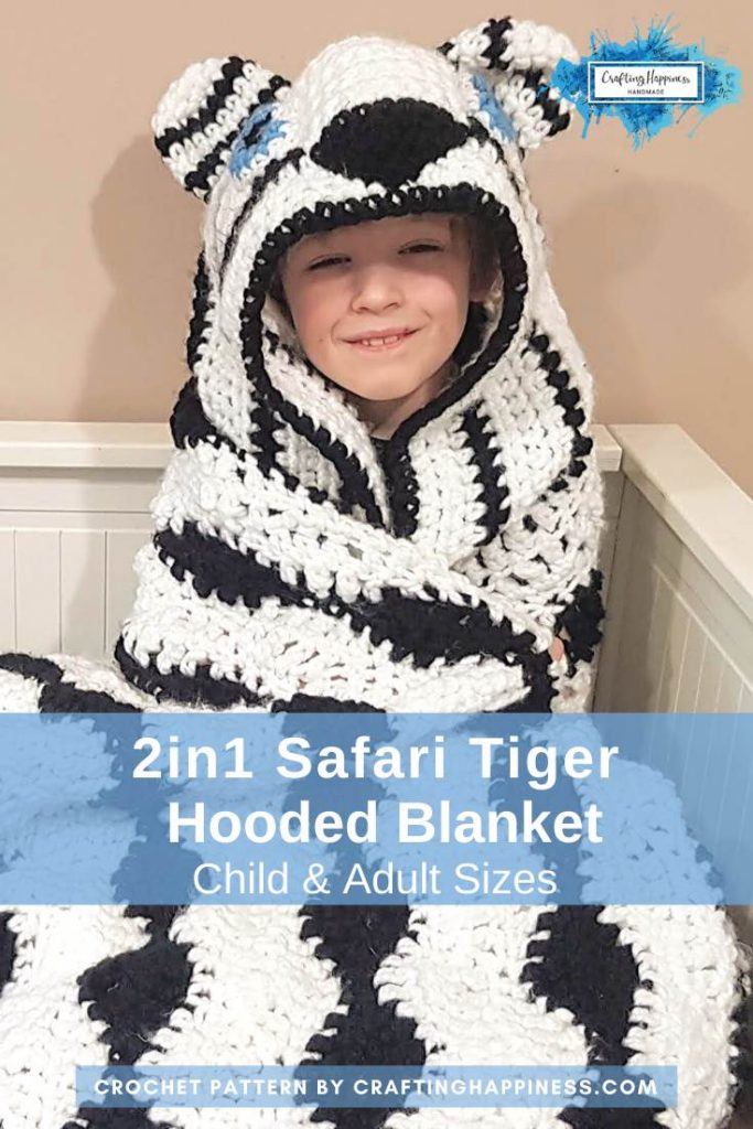 2in1 Snow Tiger Hooded Blanket In Child & Adult Sizes Crochet Pattern by Crafting Happiness