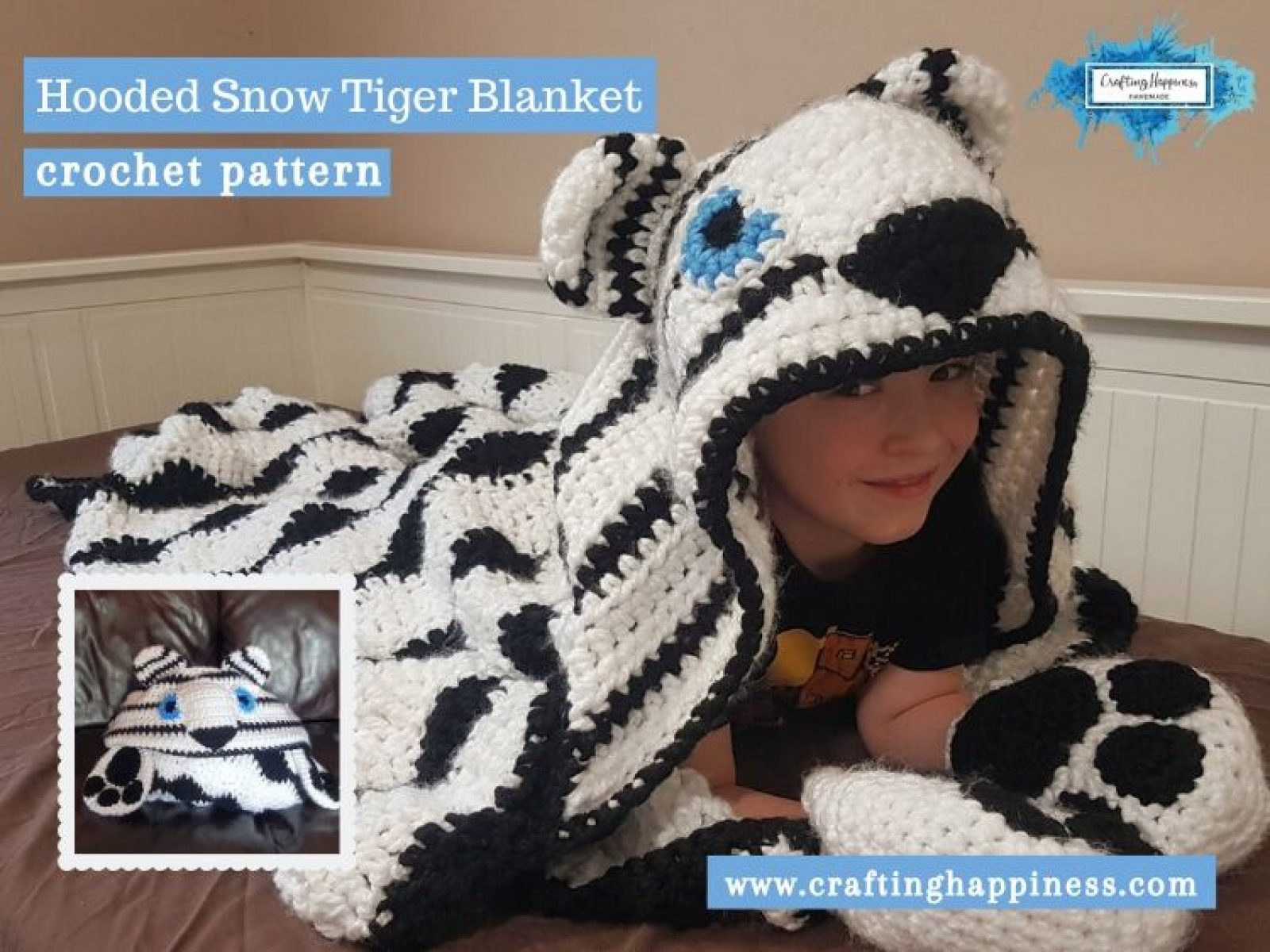 Hooded Snow Tiger Blanket by Crafting Happiness FACEBOOK POSTER
