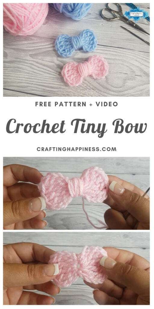 Crochet Amigurumi Tiny Bow by Crafting Happiness MAIN PINTEREST POSTER 1