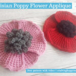 Crochet Tunisian Poppy Flower Applique by Crafting Happiness FACEBOOK POSTER