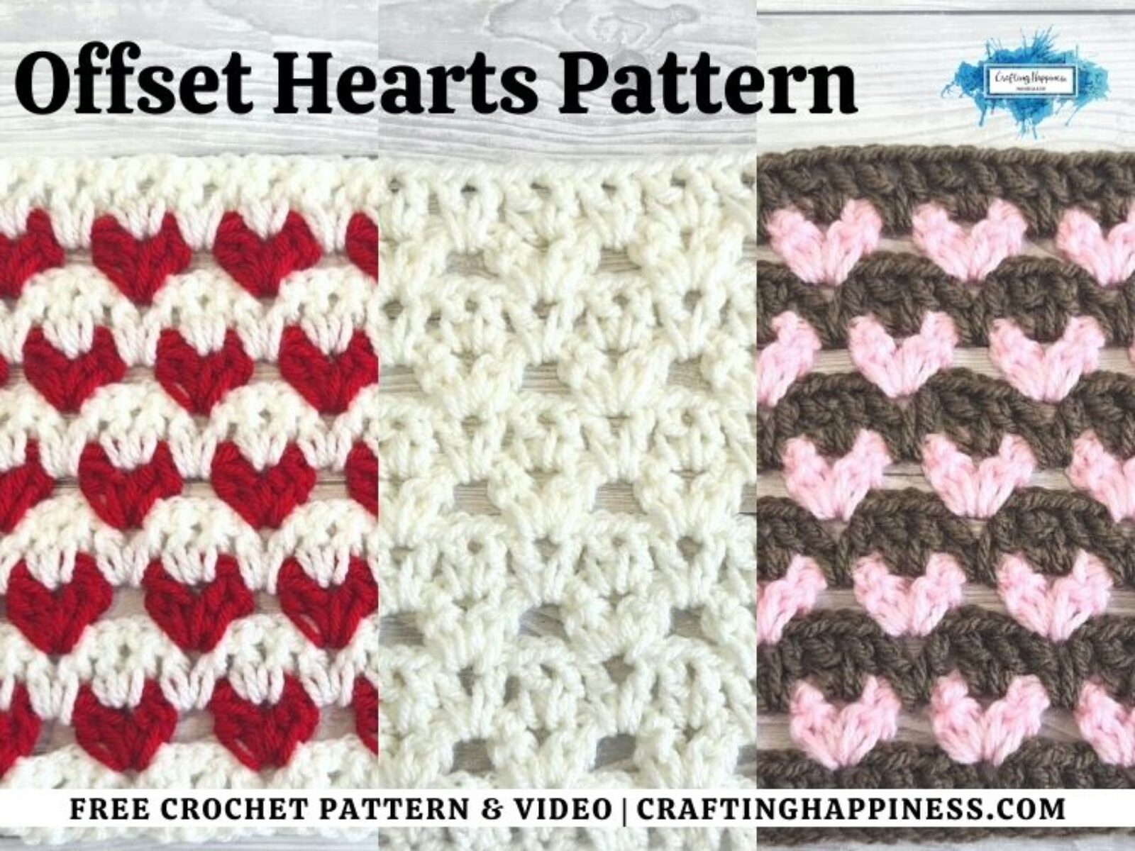 FB BLOG POSTER - Crochet Offset Hearts Pattern Crafting Happiness