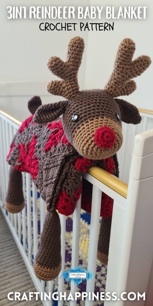 PIN 5 BLOG POSTER - Crochet Reindeer Baby Blanket Pattern Crafting Happiness