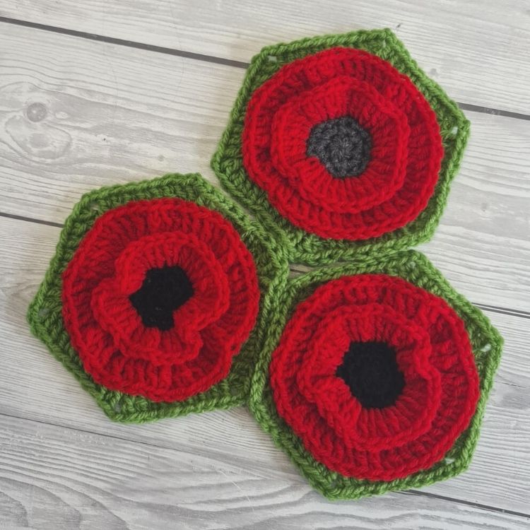 Pattern Swatch - Poppy Flower Hexagon Crafting Happiness
