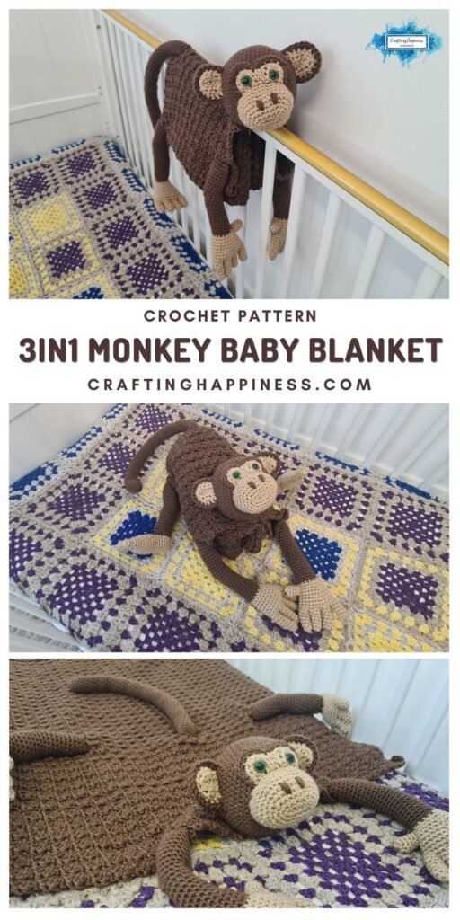 MAIN PINTEREST POSTER - 3in1 Monkey Baby Blanket Crafting Happiness