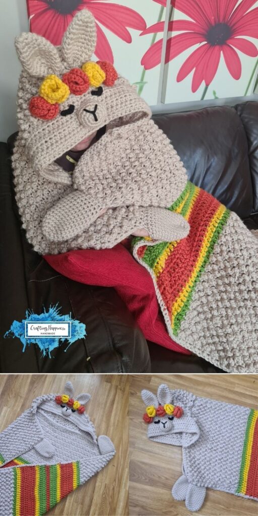 PIN 6 BLOG POSTER Crochet Animal Llama Hooded Blanket Pattern by Crafting Happiness