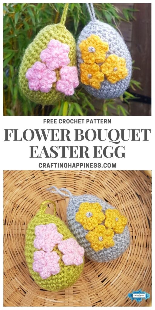 MAIN PIN BLOG POSTER Flower Bouquet Crochet Easter Egg Crafting Happiness
