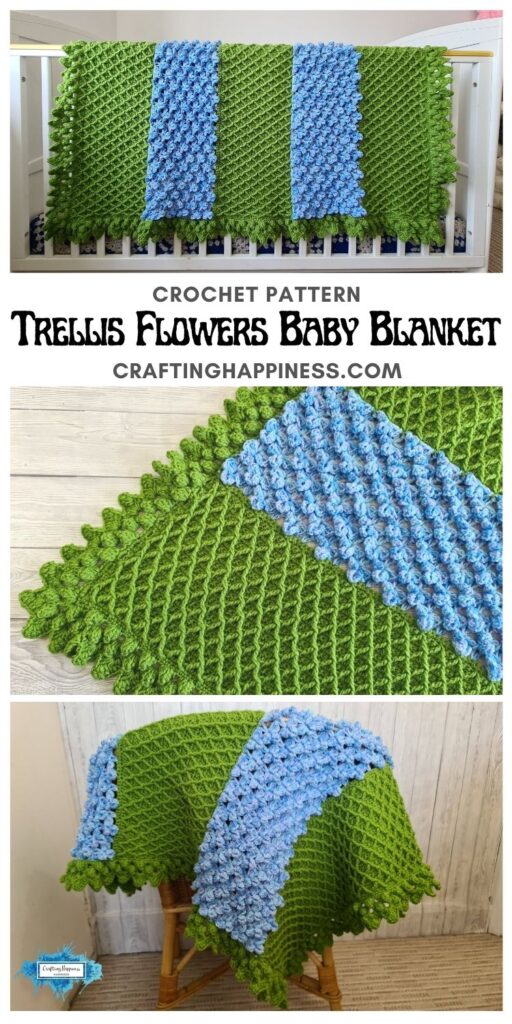 MAIN PIN BLOG POSTER - Trellis Flowers Baby Blanket Crafting Happiness