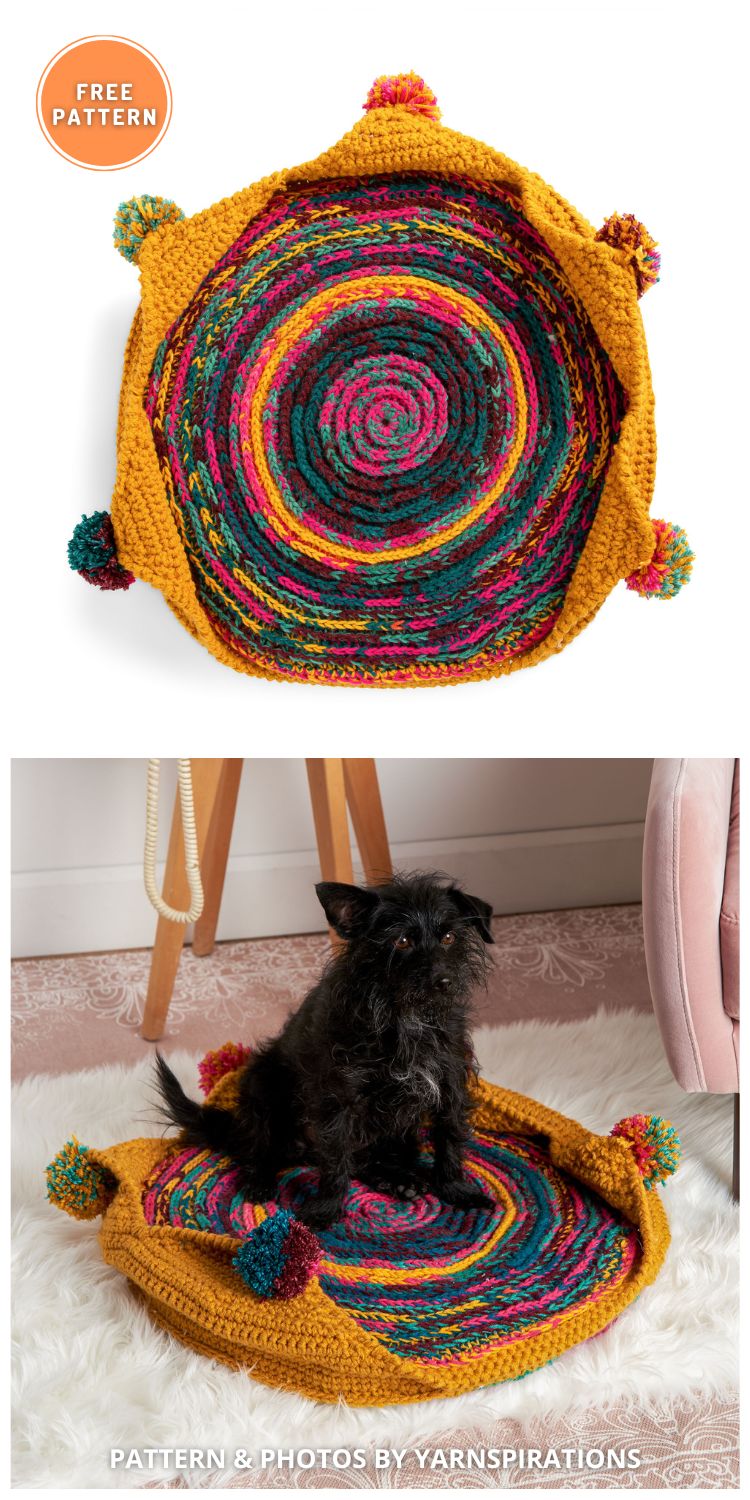 Red Heart Colorful Crochet Pet Bed - 7 Free Cozy Cat Bed Crochet Patterns