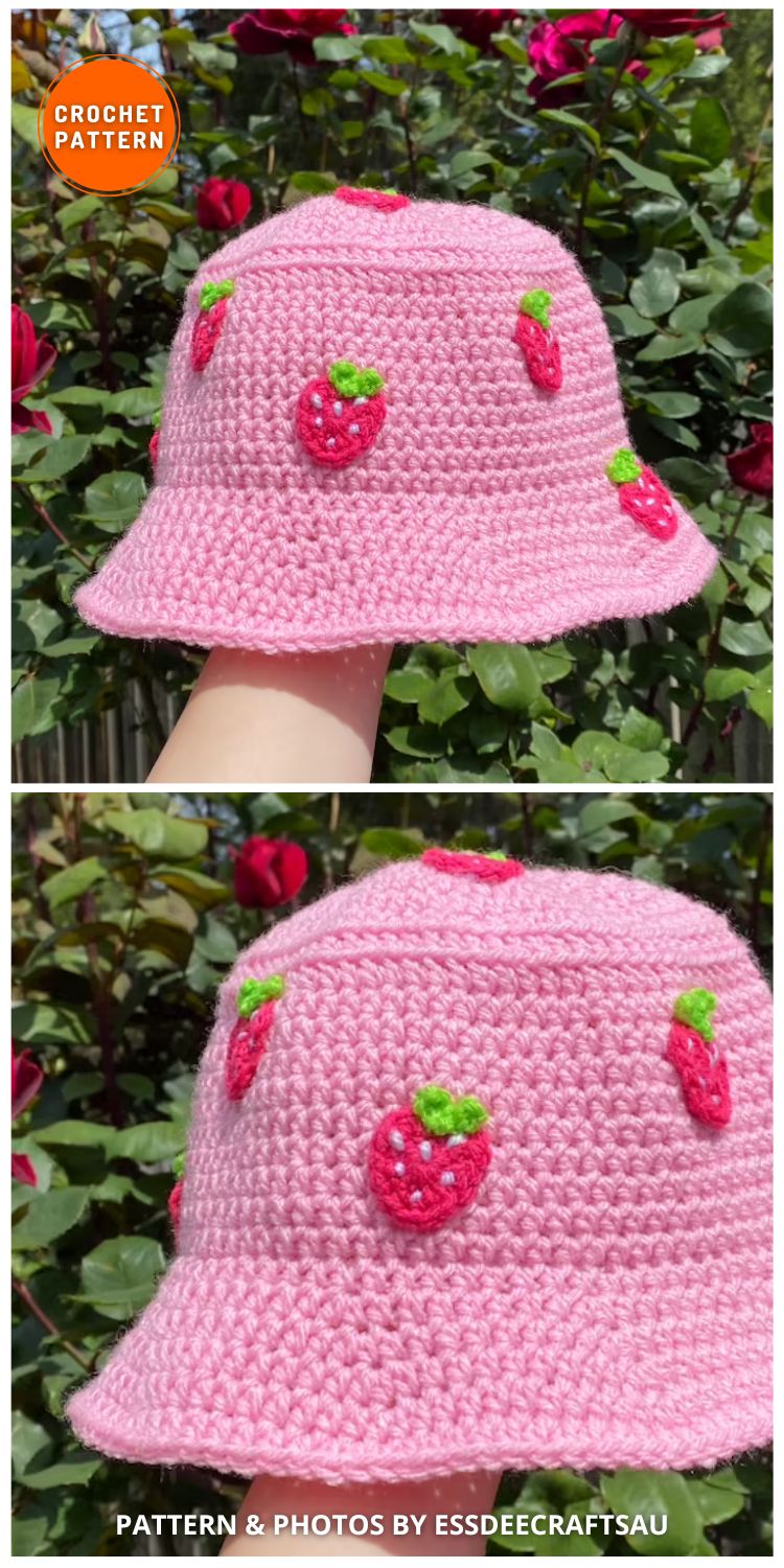 Strawberry Kisses Bucket Hat - 8 Cute Crochet Strawberry Bucket Hat Patterns