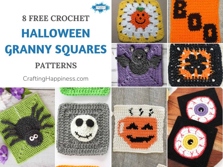 8 Free Crochet Halloween Granny Square Patterns FB POSTER