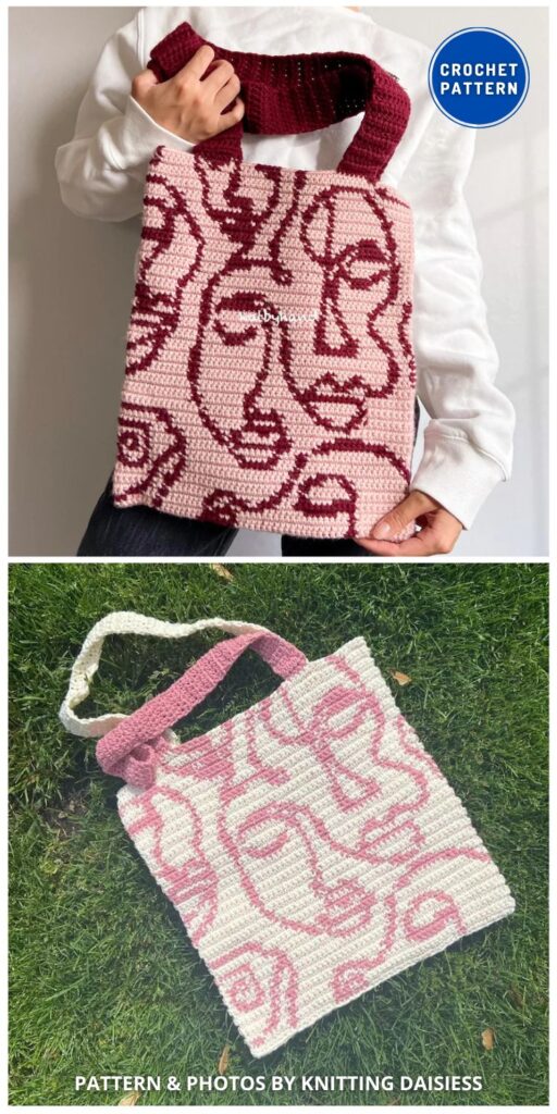 Crochet Abstract Faces Tote Bag - 7 Modern Crochet Tote Bag Patterns Ideas