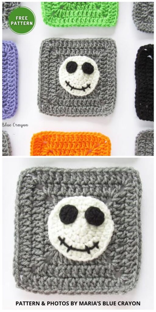 Halloween Skeleton Granny Square - 8 Free Crochet Halloween Granny Square Patterns