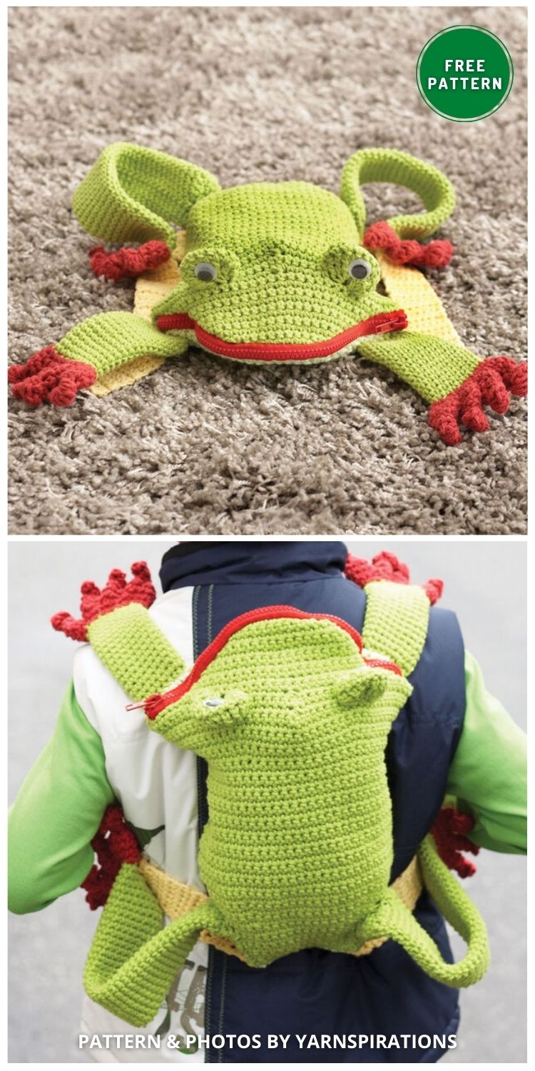 Lily Sugar'n Cream Frog Backpack - 7 Crochet Animal Backpack Patterns For Kids