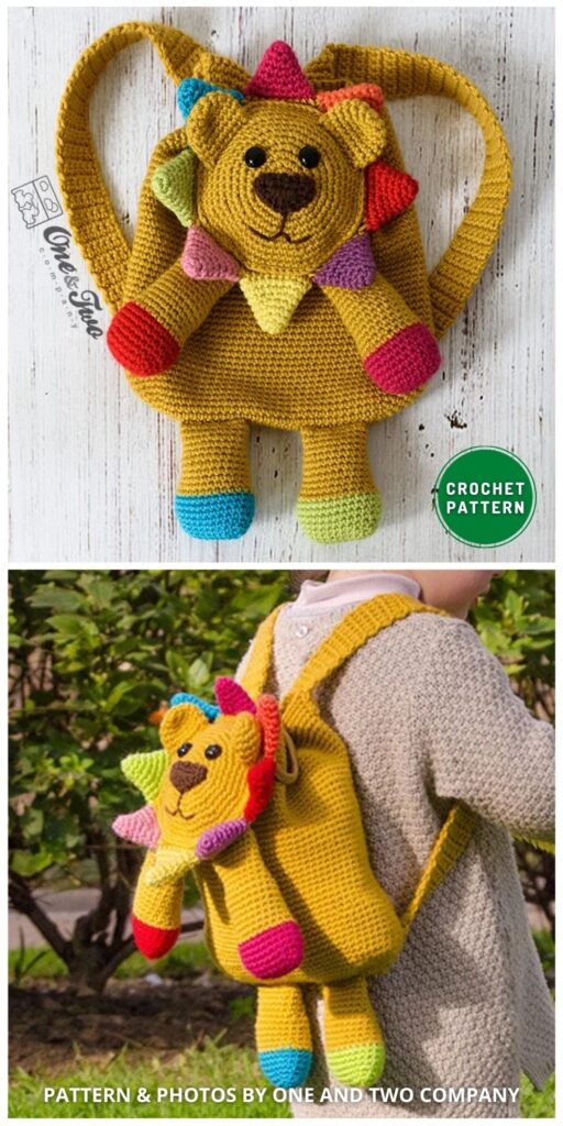 Logan the Lion Backpack - 7 Crochet Animal Backpack Patterns For Kids