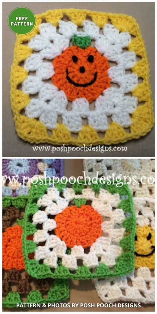 Sweet Little Pumpkin Granny Square - 8 Free Crochet Halloween Granny Square Patterns