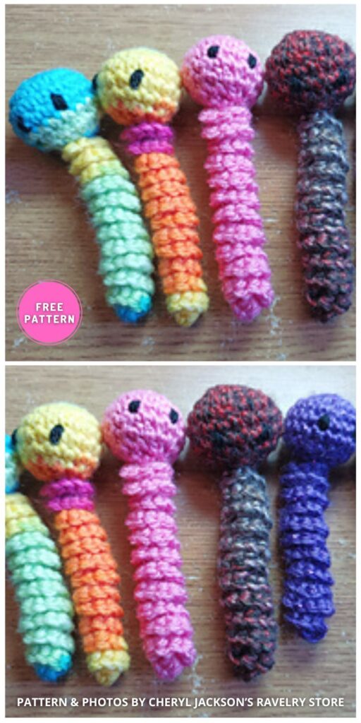 Worry Worm with Round Head - 8 Free Easy Worry Worm Crochet Patterns