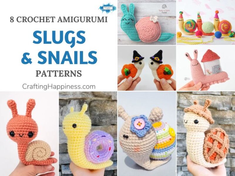 8 Crochet Amigurumi Slugs and Snails Patterns FB POSTER