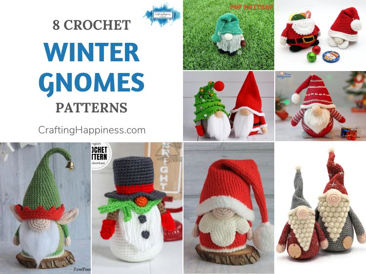 8 Crochet Winter Gnome Patterns FB POSTER
