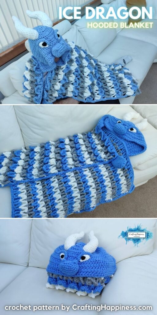 PIN 4 BLOG POSTER - 2in1 Ice Dragon Hooded Blanket _ Crochet Pattern by Crafting Happiness