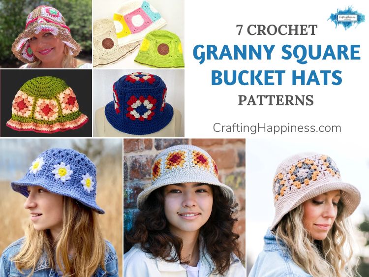 7 Crochet Granny Square Bucket Hat Patterns FB POSTER