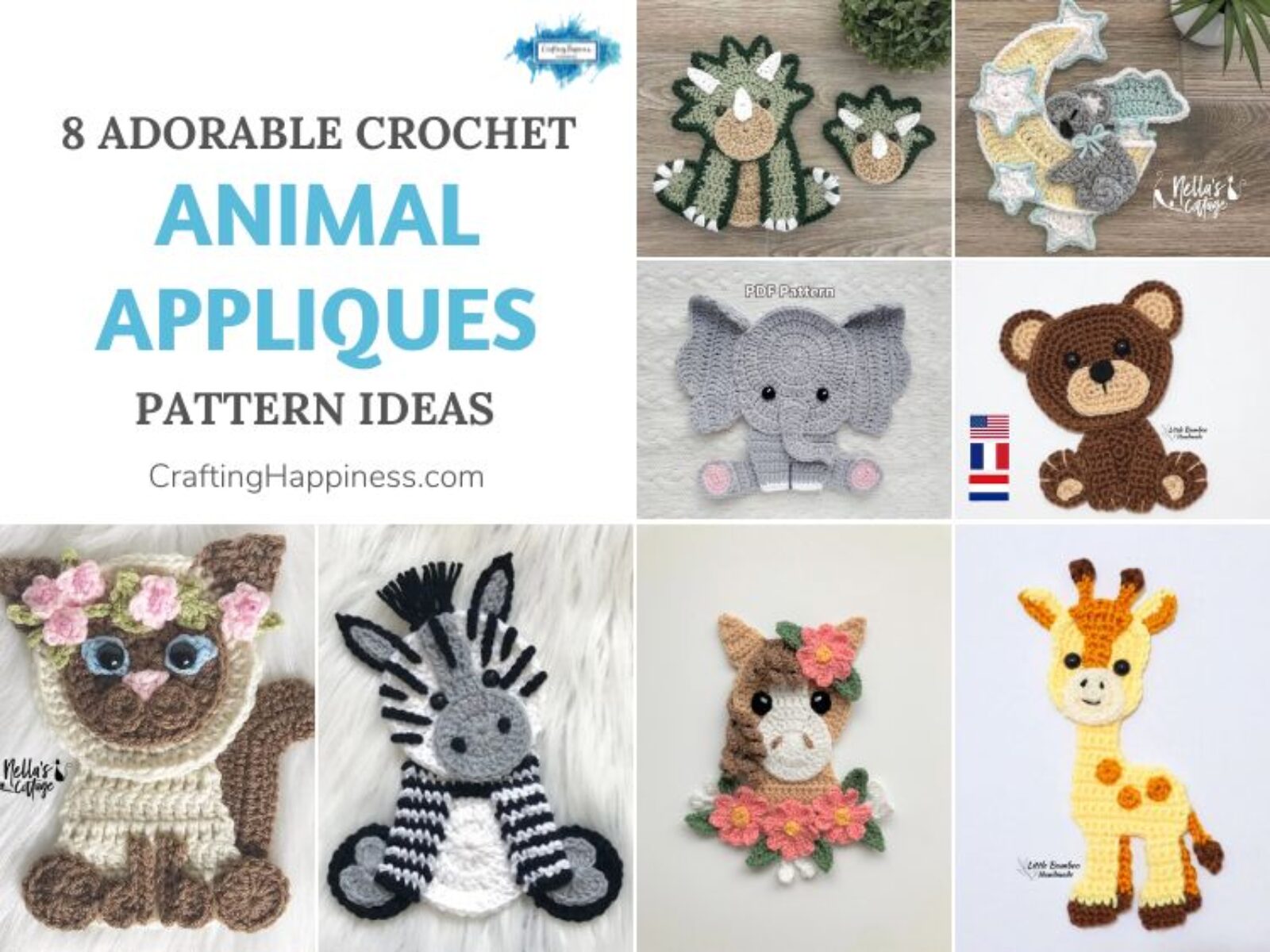 8 Adorable Crochet Animal Applique Pattern Ideas FB POSTER