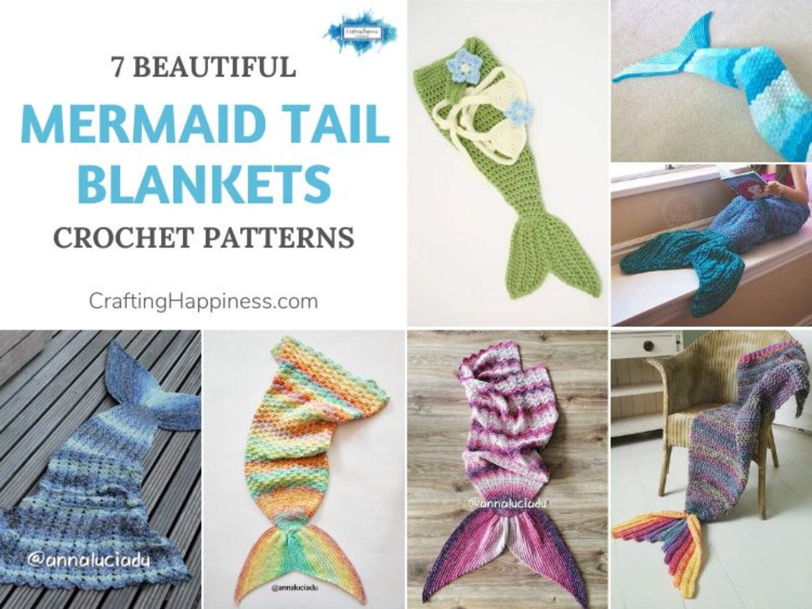 7 Beautiful Mermaid Tail Blanket Crochet Patterns FB POSTER