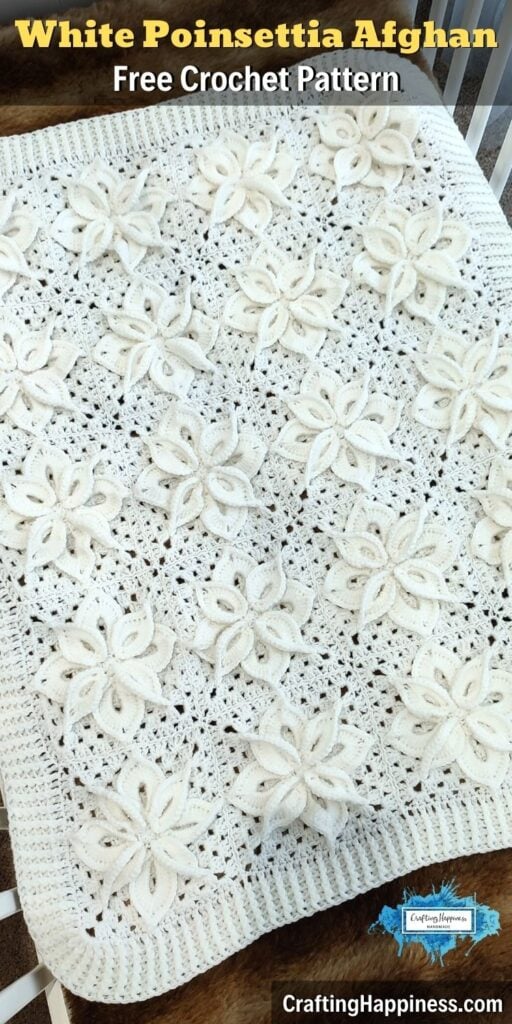 BLOG PIN 1 - White Poinsettia Baby Blanket Free Crochet Pattern - Crafting Happiness