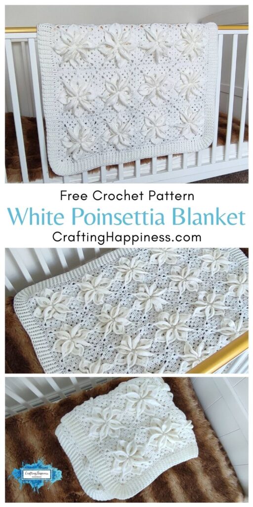 MAIN PIN BLOG POSTER - White Poinsettia Blanket - Crafting Happiness