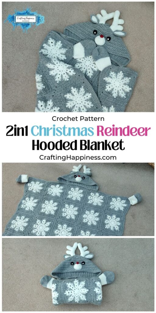 MAIN PINTEREST POSTER - 2in1 Christmas Reindeer Hooded Blanket - Crafting Happiness