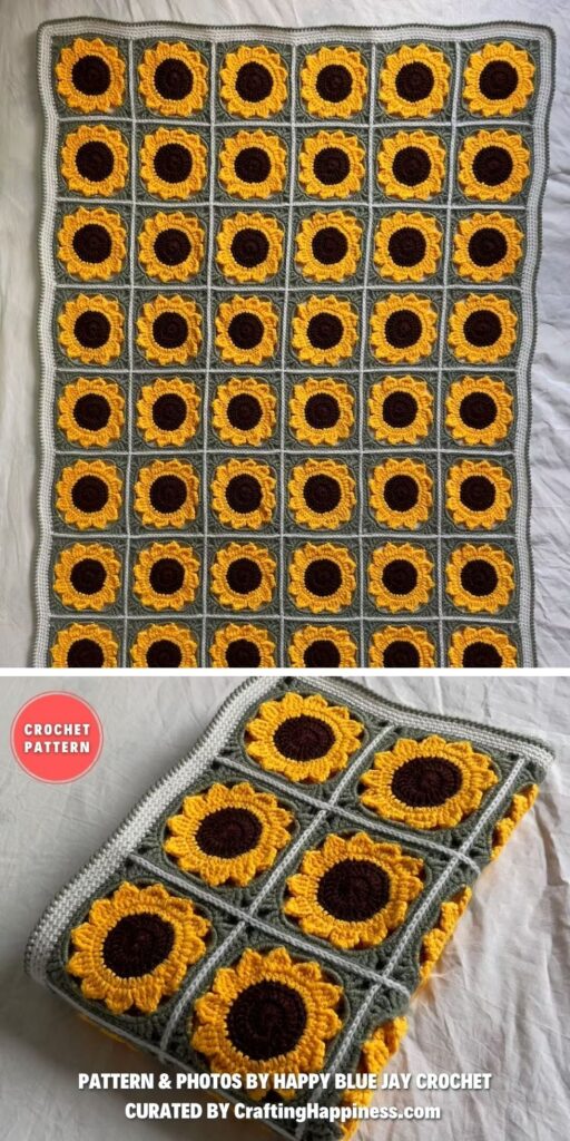 Becky’s Sunflower Blanket Crochet Pattern - 7 Awesome Crochet Mother's Day Blanket Pattern Ideas