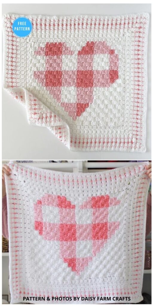 Gingham Heart Blanket - 6 Crochet Heart Blanket Patterns For Valentine's Day