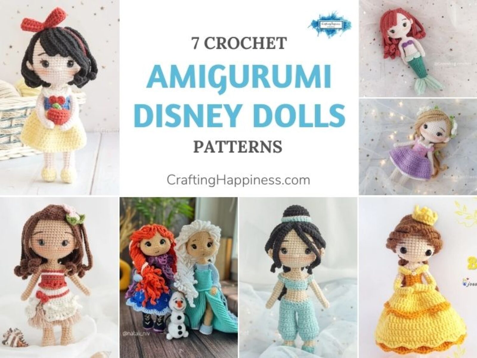 7 Crochet Amigurumi Disney Doll Patterns FB POSTER