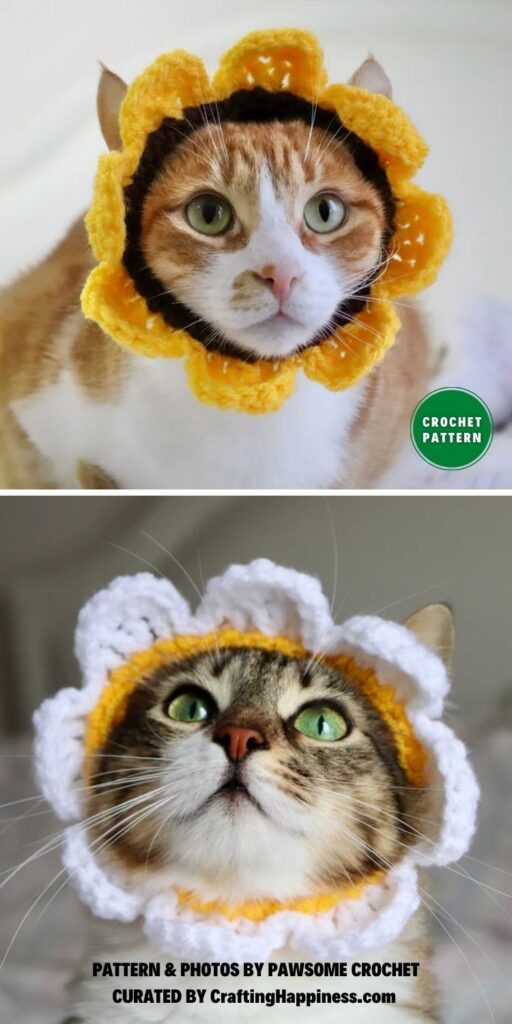 Cat Flower Headband _ Collar - 6 Cute Crochet Cat Collar Patterns For Your Furry Friend