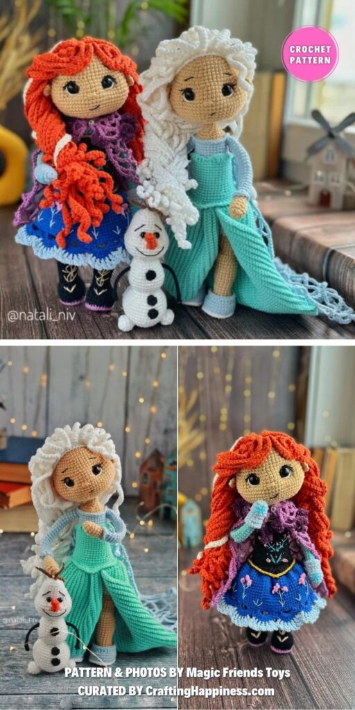 Set 2in1 Princess Amigurumi Doll Crochet Pattern - 7 Crochet Amigurumi Disney Doll Patterns