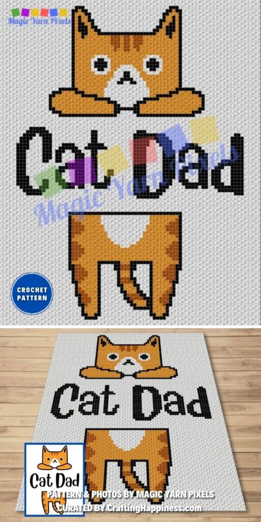 Cat Dad Kitty Graph & Pattern - 8 C2C Crochet Father's Day Blankets Patterns Ideas