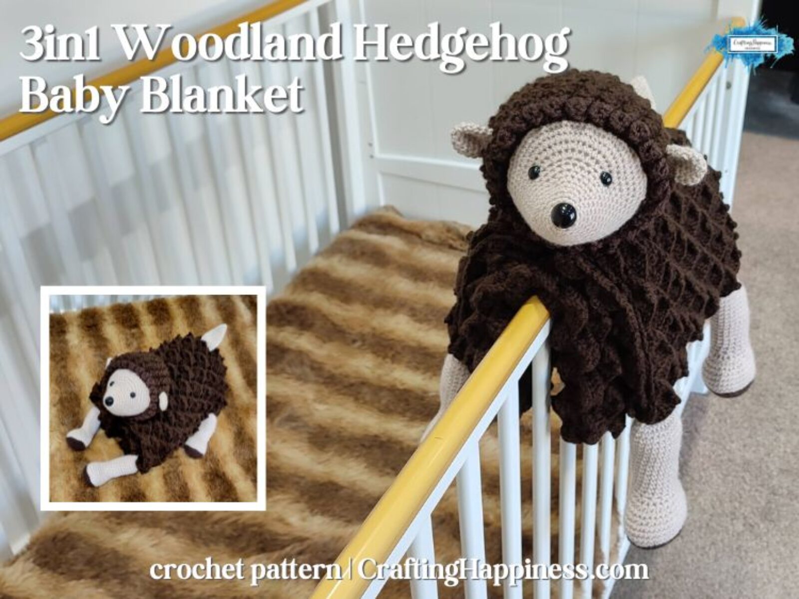 FACEBOOK BLOG POSTER - 3in1 Woodland Hedgehog Baby Blanket Crafting Happiness