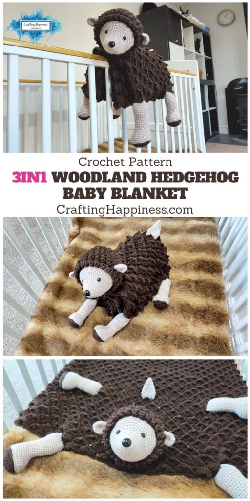 MAIN PIN POSTER - 3in1 Woodland Hedgehog Baby Blanket - Crochet Pattern by Crafting Happiness