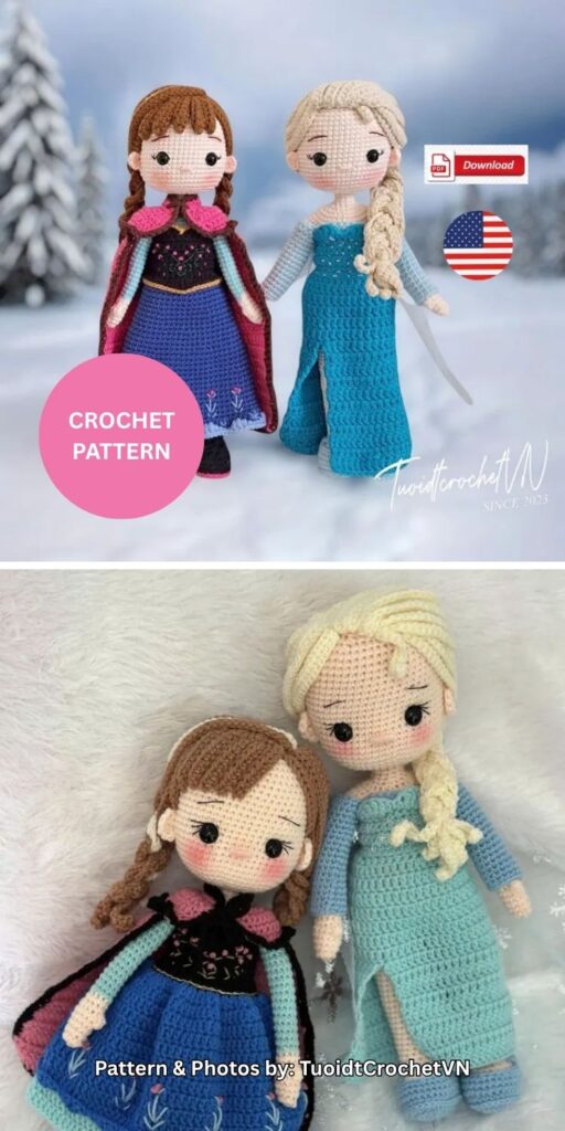 Elsa & Anna - 7 Crochet Amigurumi Disney Doll Patterns