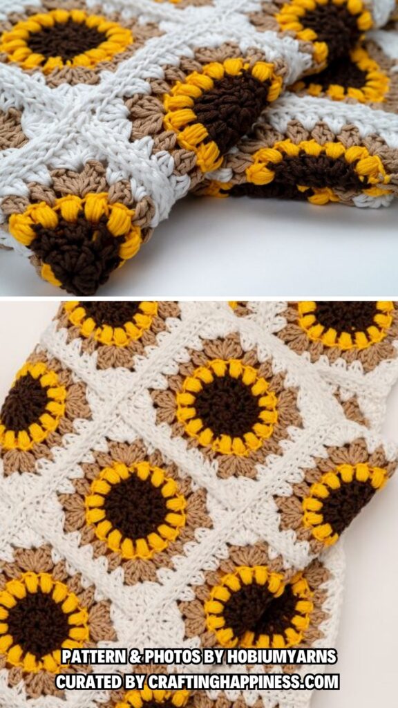 1. THE SUNFLOWER BLANKET - 6 Free Beautiful Sunflower Crochet Blanket Patterns - Crafting Happiness