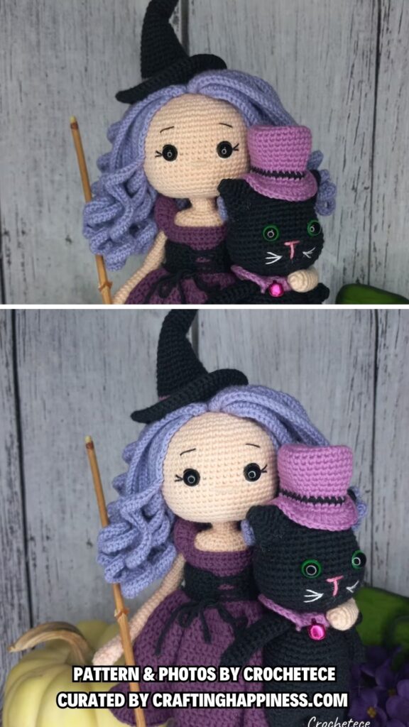 3. Margaret and Cat - 6 Beautiful Crochet Amigurumi Witch Dolls Patterns - Crafting Happiness