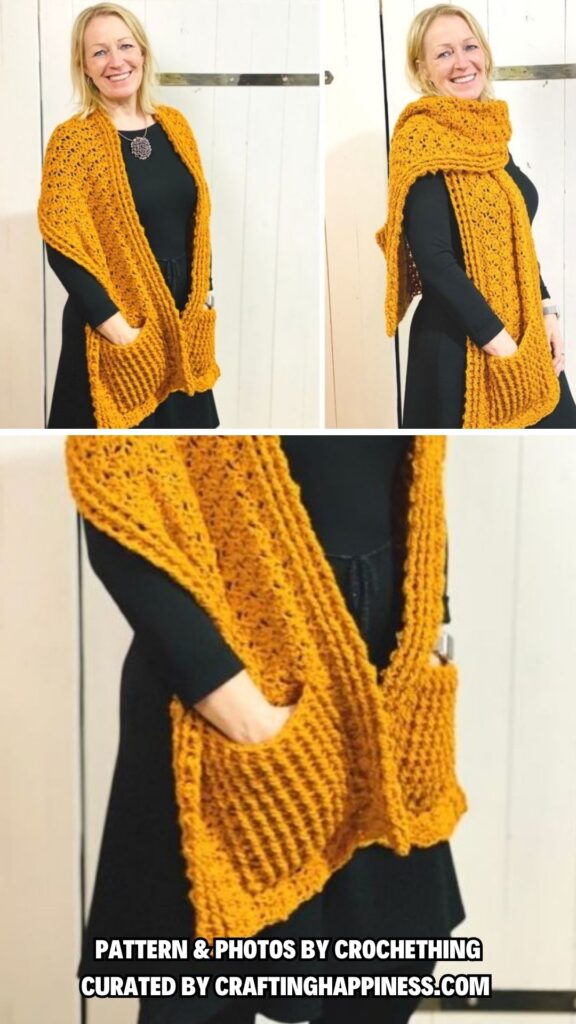 7. WAVE AFTER WAVE POCKET SHAWL - 8 Crochet Pocket Shawl Patterns You Can Wear Anywhere - Crafting Happiness