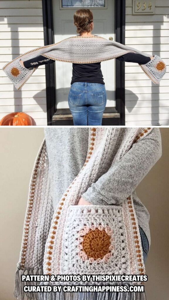 8. Hip Granny Pocket Shawl - 8 Crochet Pocket Shawl Patterns You Can Wear Anywhere - Crafting Happiness