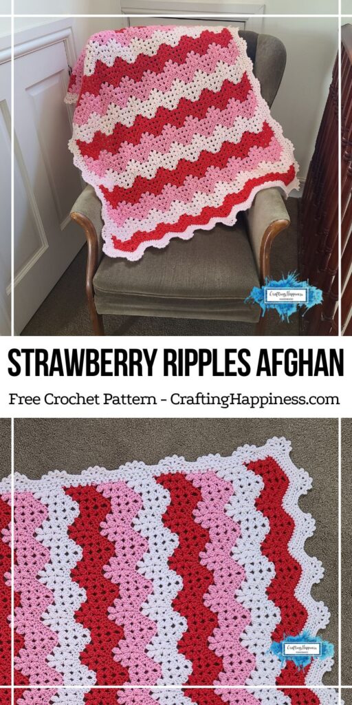 BLOG PIN 1 - Strawberry Ripples Afghan Free Crochet Pattern - Crafting Happiness